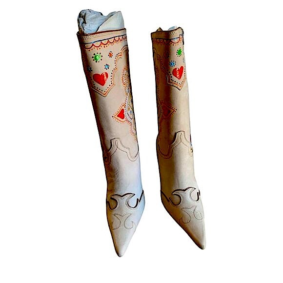 Lucchese Charlie 1 Horse Cream Embroidered Cream Cowboy Boots Unworn 7B - Picture 3 of 14